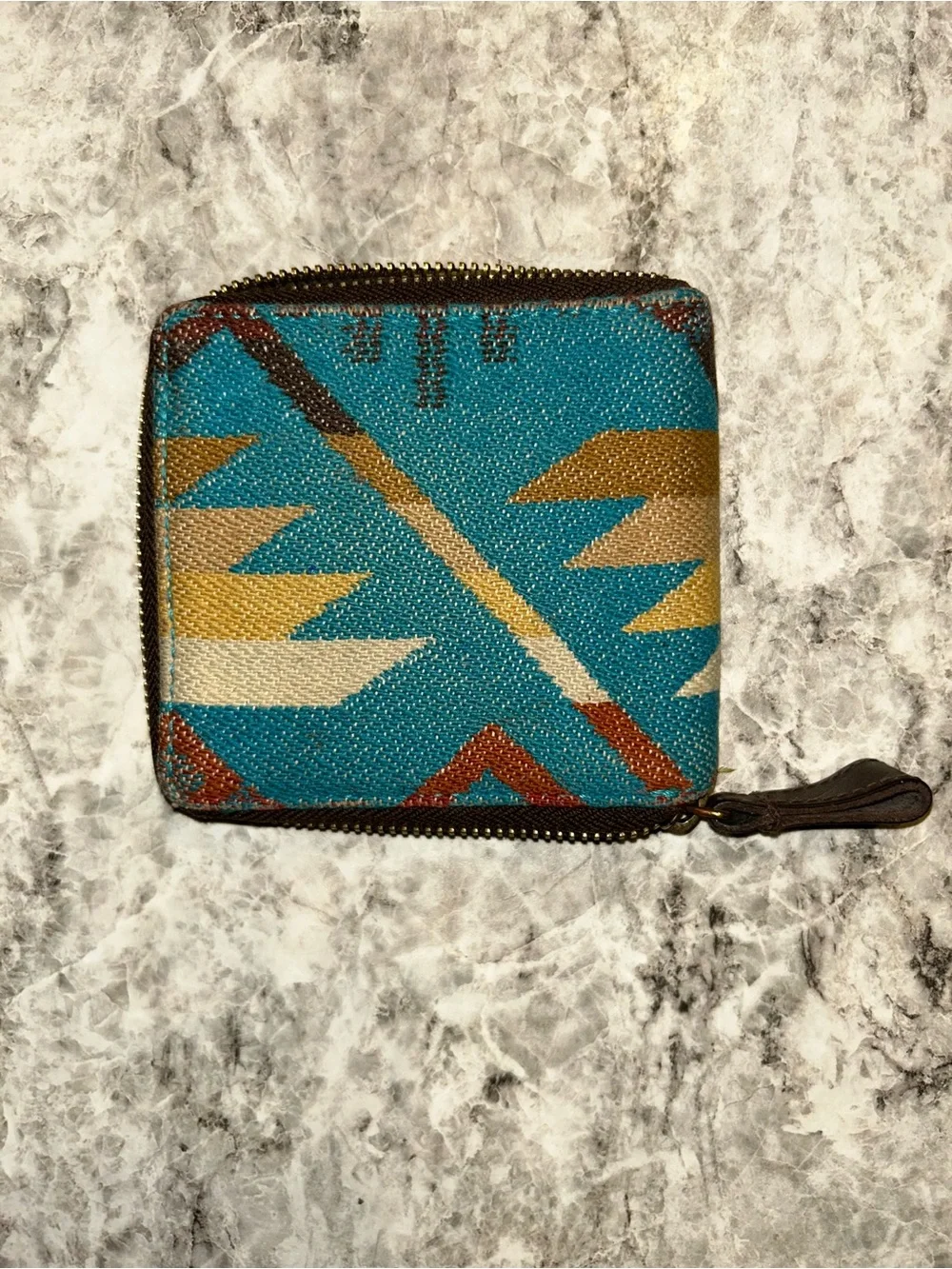 Pendleton Wyeth Trail Zip Wallet Wool Leather Turquoise Geometric